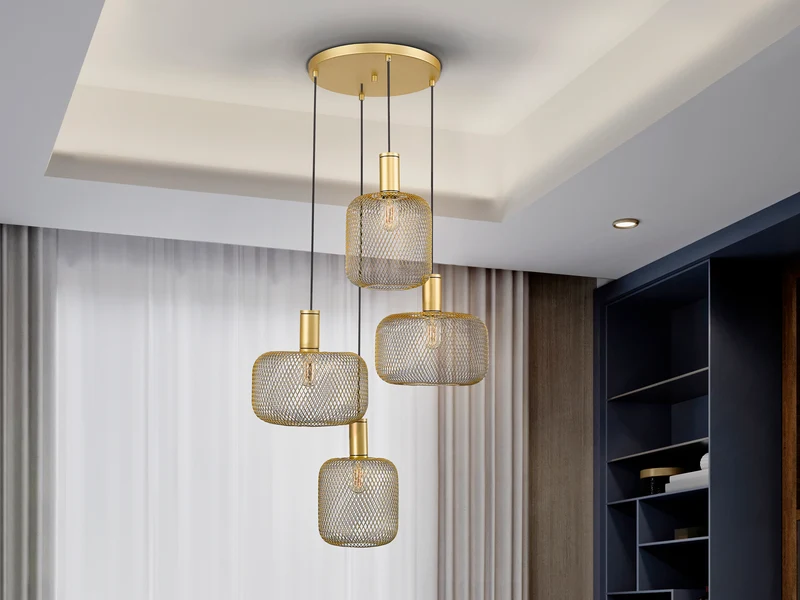 Lámpara de techo colgante Schuller Osiris 4 luces oro Ø58cm