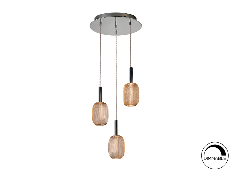 Lámpara de techo colgante Schuller Micrón 3 luces cromo y oro 3000K Ø36cm