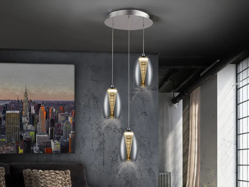 Lámpara de techo colgante Schuller Nebula 3 luces cromo y espejado 3000K Ø32cm