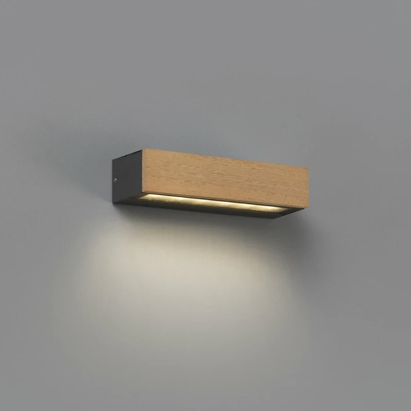 Aplique de exterior Faro Lako LED teca 3000K IP65 90° prismático 71898