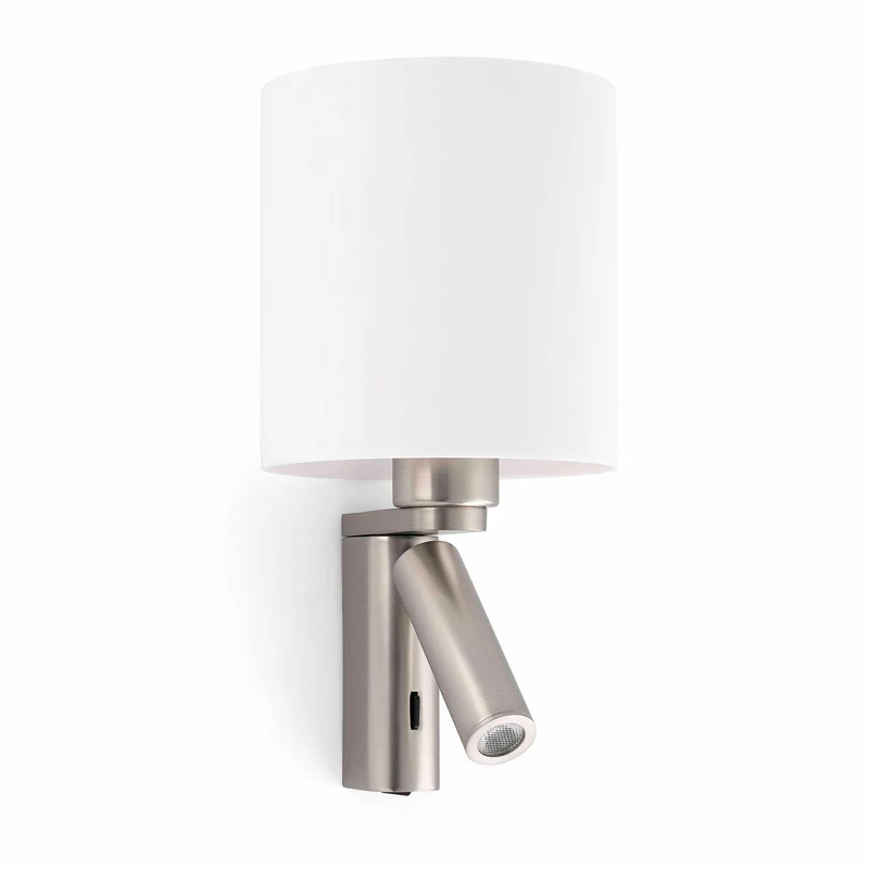 Lámpara de pared aplique Faro Rob con lector E27 LED níquel satinado 3000K 68498