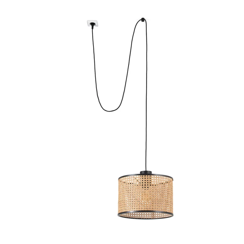Lámpara de techo colgante Faro Mambo grande E27 LED ratán Ø32cm 68604-48