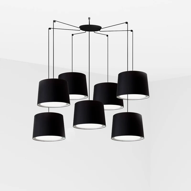 Lámpara de techo colgante Faro Conga grande 7 luces E27 LED negro 64314-56-7L