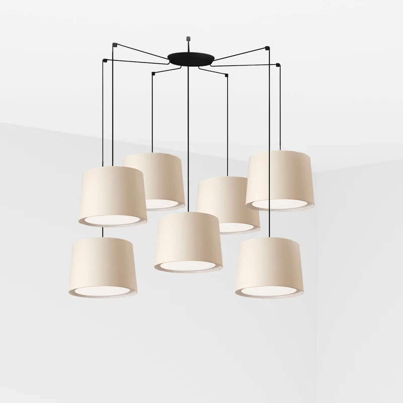Lámpara de techo colgante Faro Conga grande 7 luces E27 LED beige 64314-55-7L