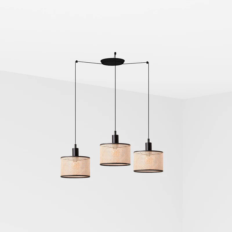 Lámpara de techo colgante Faro Mambo grande 3 luces E27 LED ratán 64314-47-3L