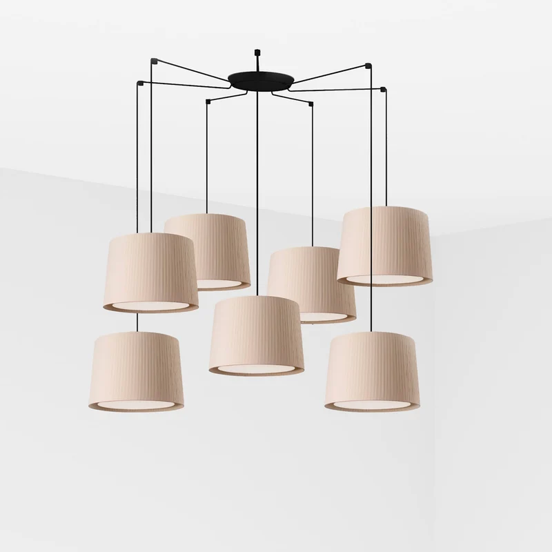 Lámpara de techo colgante Faro Samba grande 7 luces E27 LED negro y beige 64314-44-7L