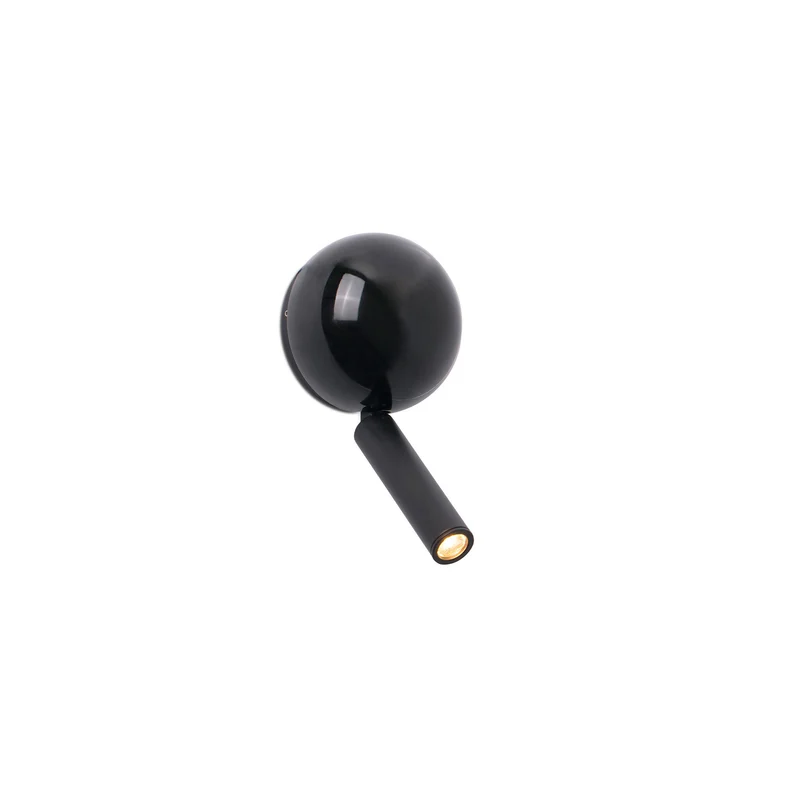 Lámpara de pared aplique Faro Press con lector LED negro brillo 3000K 62351 para dormitorio