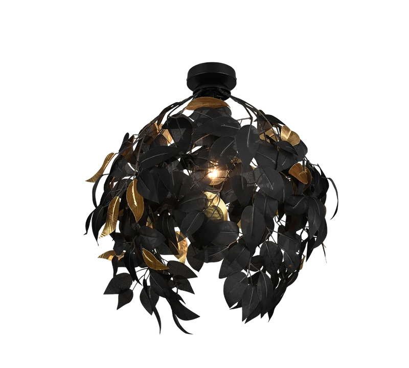 Plafón de techo Trio Leavy negro mate Ø38cm R60461032