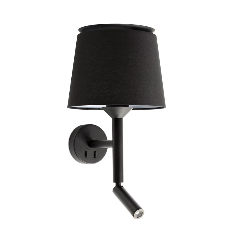 Lámpara de pared aplique Faro Savoy con lector E27 LED negro y negro 20303-93