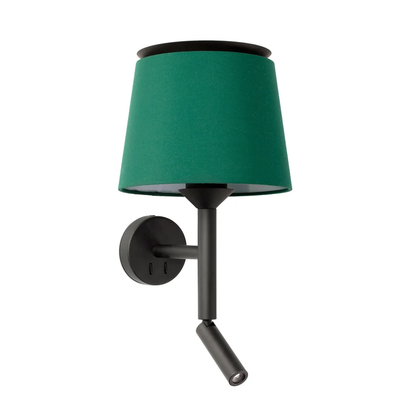 Lámpara de pared aplique Faro Savoy con lector E27 LED negro y verde 20303-94