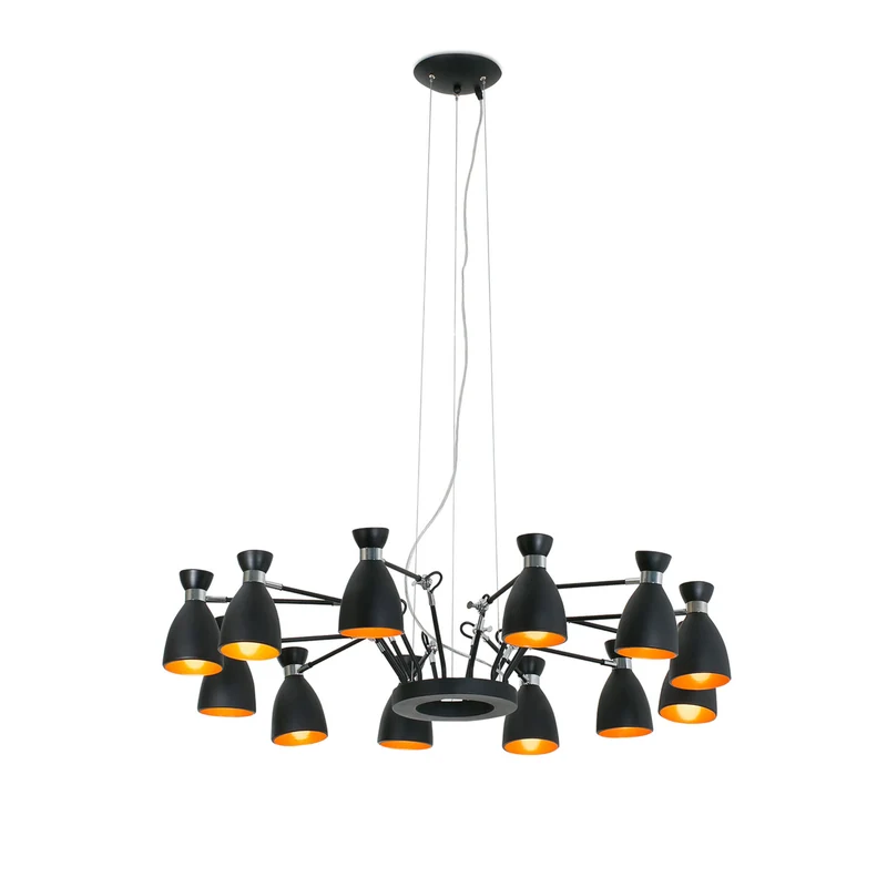 Lámpara de techo colgante Faro Retro grande 12 luces E14 LED negro mate Ø128cm 20048