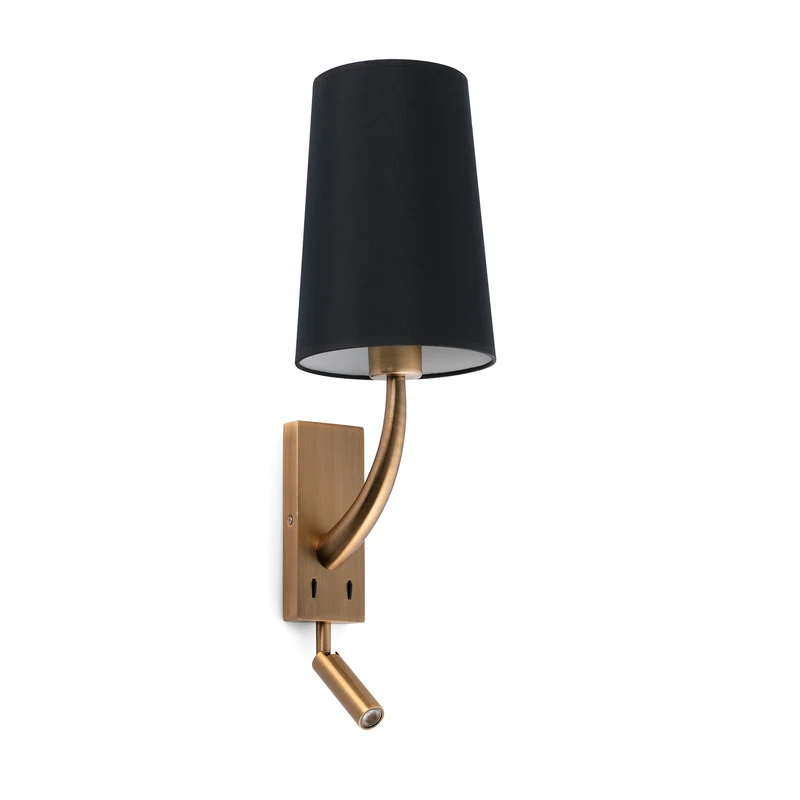 Lámpara de pared aplique Faro Rem con lector E27 LED negro 29683-21