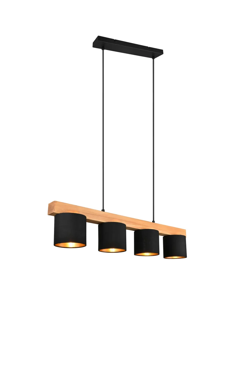 Lámpara de techo colgante Trio Cameron 4 luces madera natural y negro y dorado 150cm R30654002