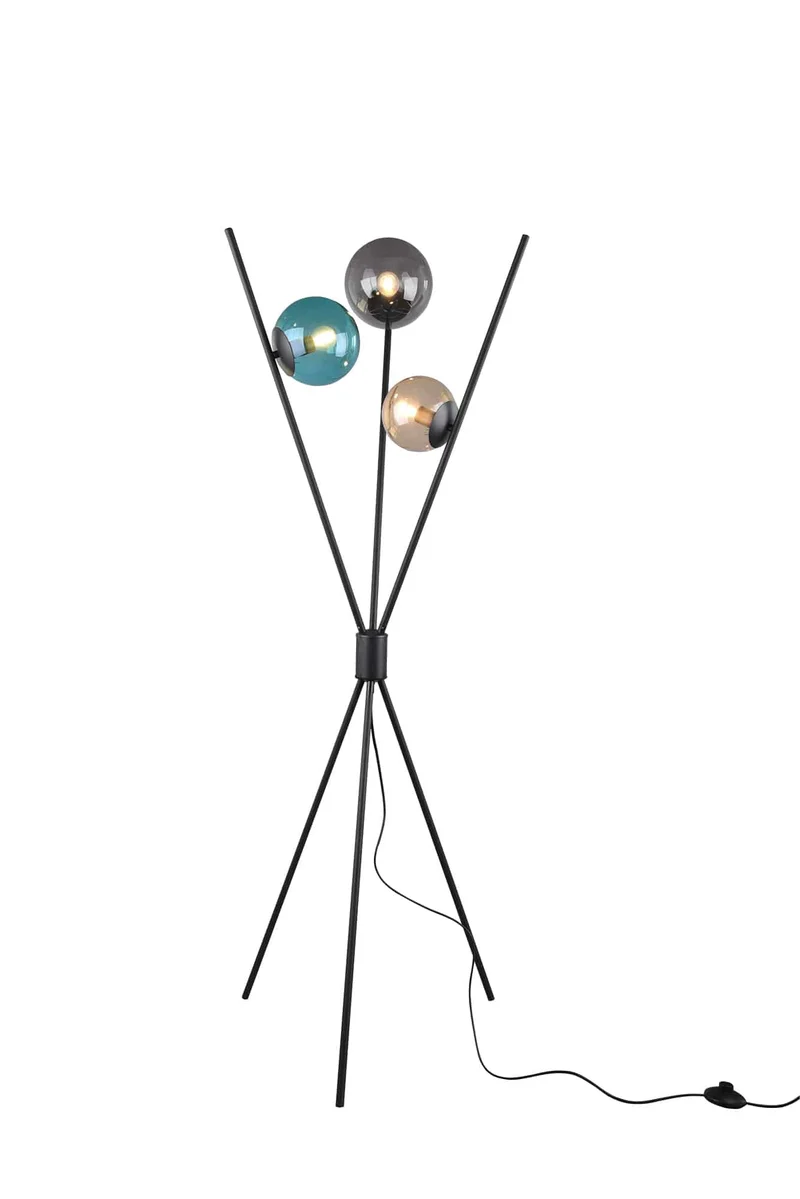 Lámpara de pie Trio Lance 3 luces negro mate y ámbar 156cm 403400317