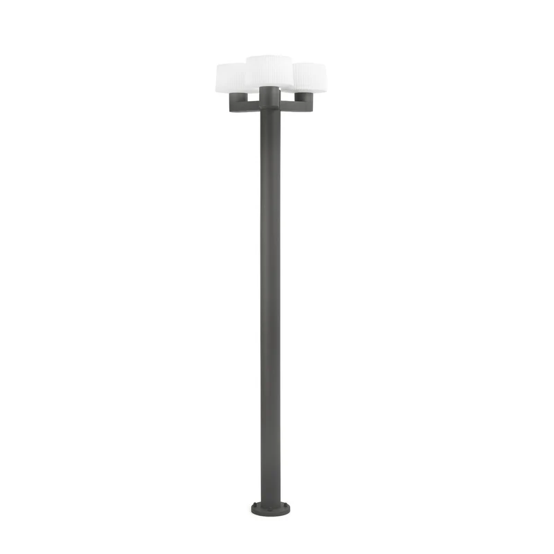 Farola de exterior Faro Muffin 212cm 3 luces E27 LED gris oscuro IP44 opal 74436F3-04