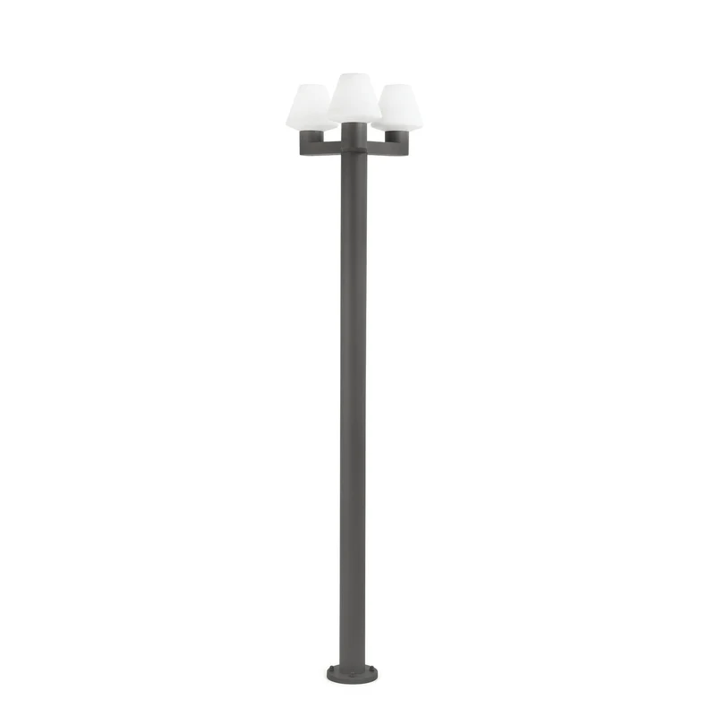 Farola de exterior Faro Mistu 215cm 3 luces E27 LED gris oscuro IP44 opal 74436F3-02