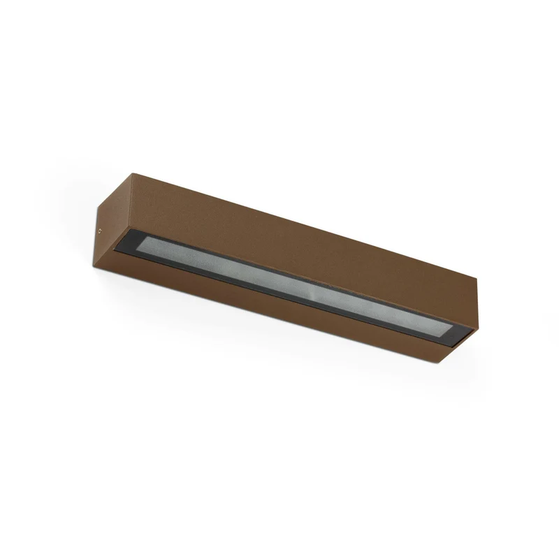 Aplique de exterior Faro Doro LED marrón oxido 3000K IP65 prismático 38cm 71905