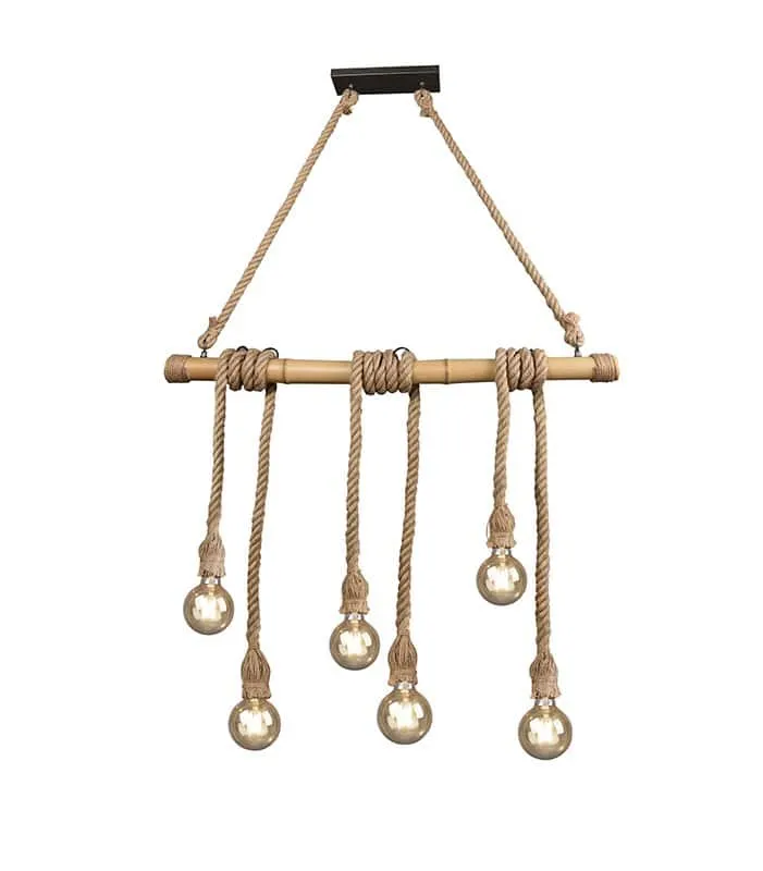 Lámpara de techo colgante Trio Wilma 6 luces bambú marrón 150cm R30130626