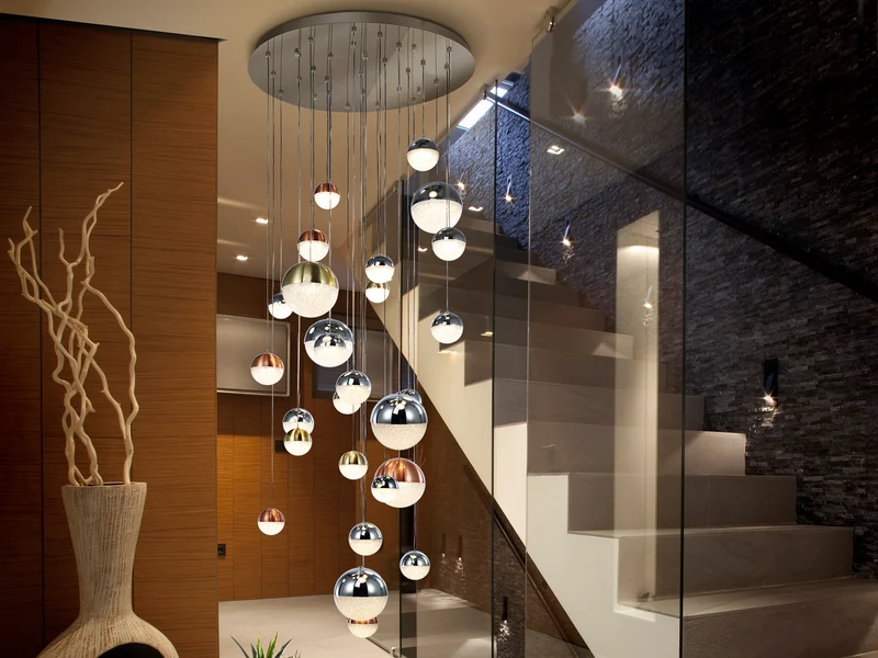Lámpara de techo colgante Schuller Sphere grande 300cm 27 luces cromo y latón CCT 793960K