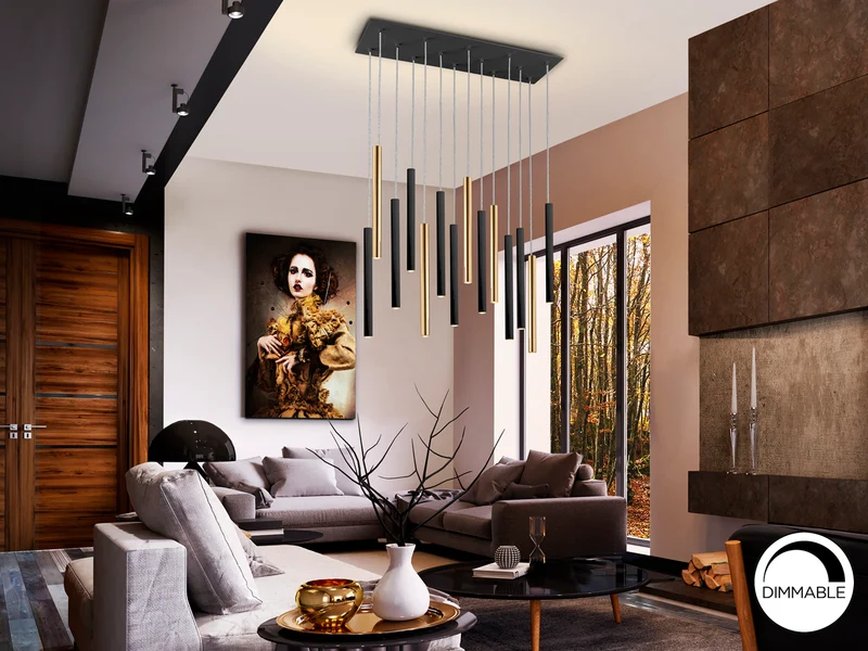 Lámpara de techo colgante Schuller Varas 14 luces oro brillo y negro 3000K