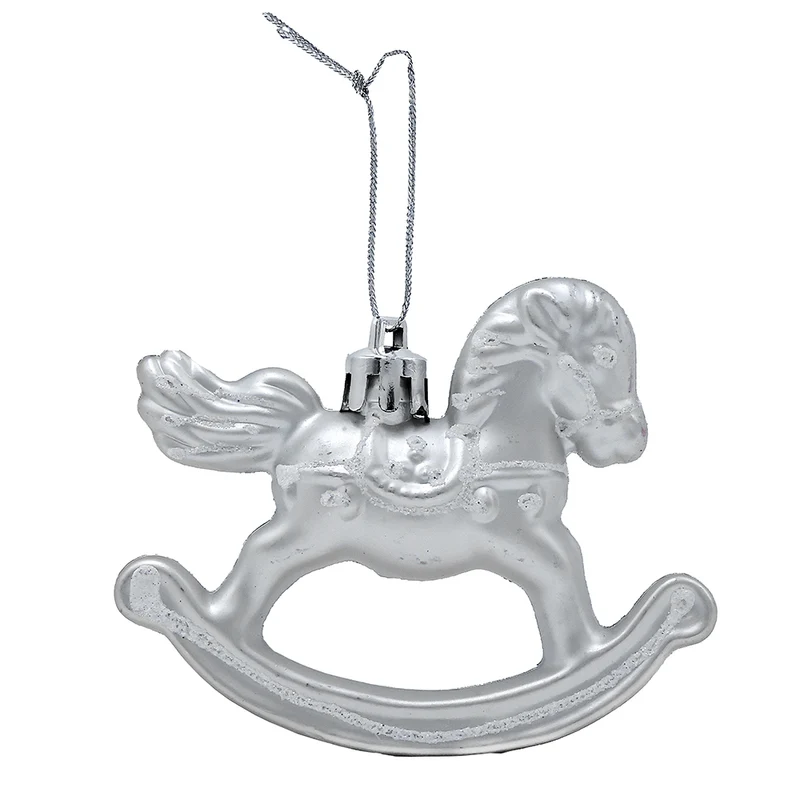 Set 3 Ornamentos Caballitos Plata 8 cm
