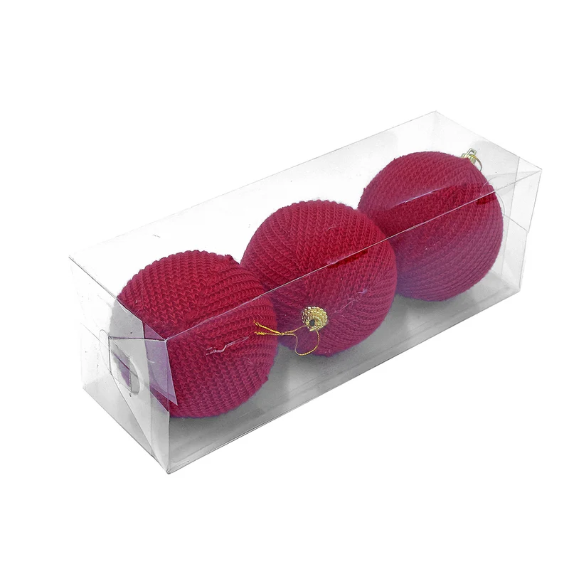Set 3 Esferas Tela Rojo 8 cm