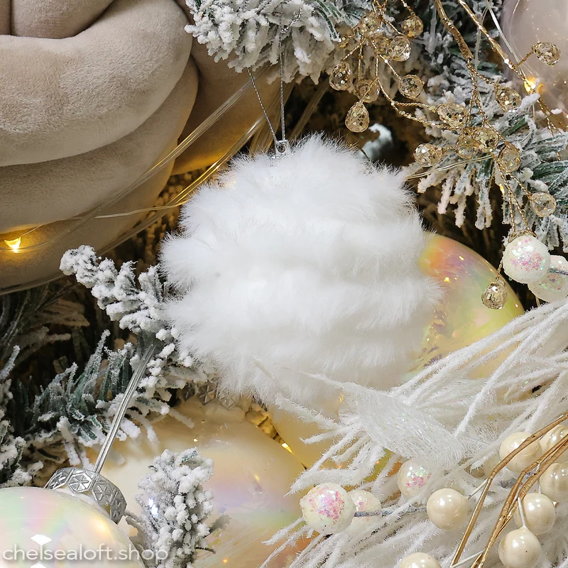 Set 3 Esferas Peluche Blanco 8 cm