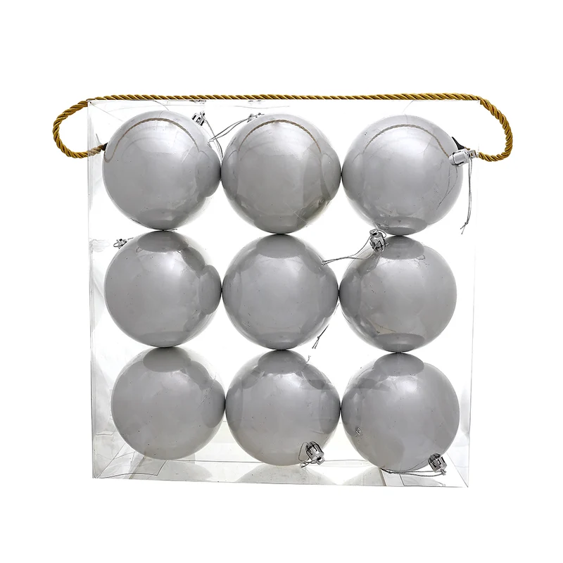 Set 9 Esferas Plata Brillante 10 cm