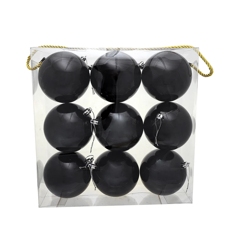 Set 9 Esferas Negro Brillante 10 cm