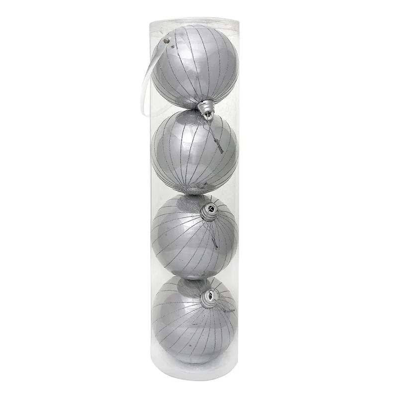 Set 4 Esferas Plata Aperlada Pinstripe 15 cm