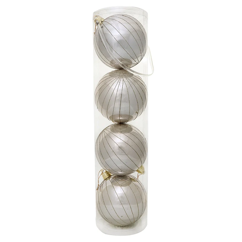 Set 4 Esferas Champaña Aperlada Pinstripe 15 cm