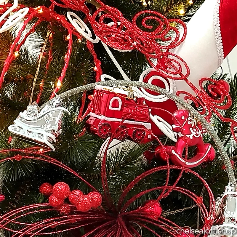 Set 3 Ornamentos Trenes Rojo 8 cm