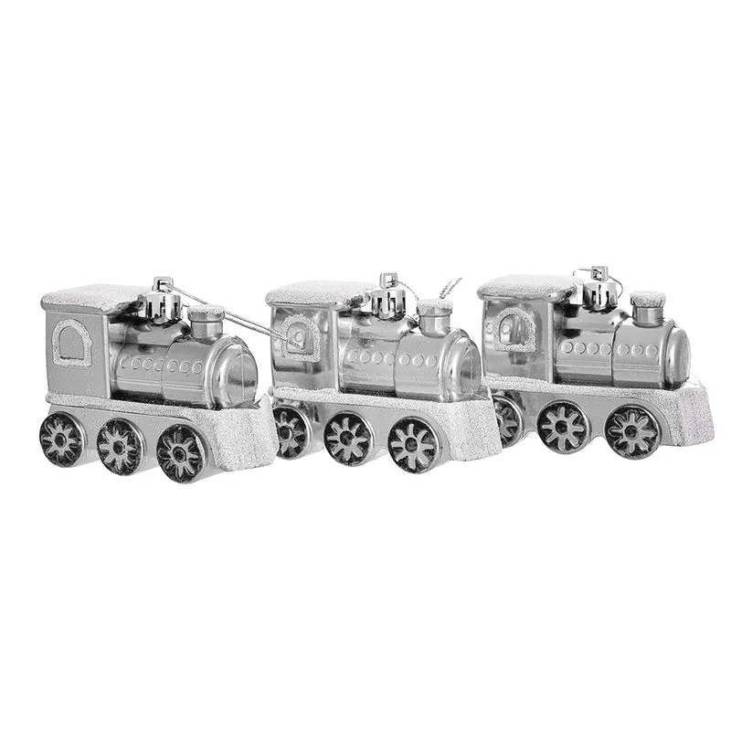 Set 3 Ornamentos Trenes Plata 8 cm
