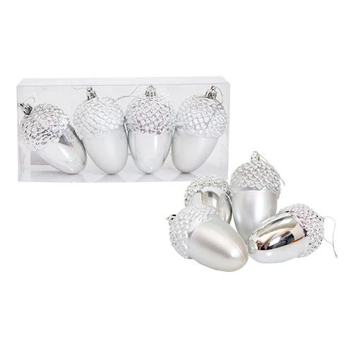 Set 4 Ornamentos Bellota Plata 10 cm