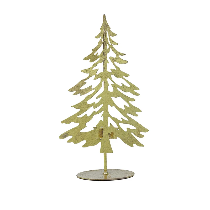 Portacirio Pinos Metal Oro Chico 28x17cm.