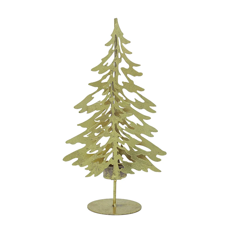 Portacirio Pinos Metal Oro Grande 34x19cm.