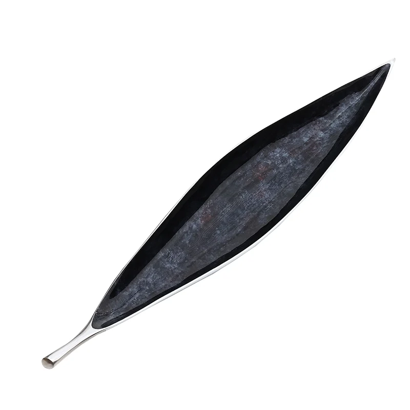 MIN4274 Batea Hoja Metal Plata y Medianoche Grande 78 cm.