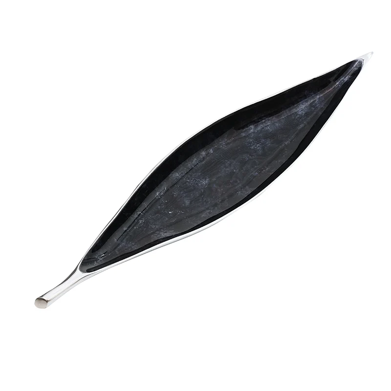 MIN4273 Batea Hoja Metal Plata y Medianoche Mediano 60 cm.