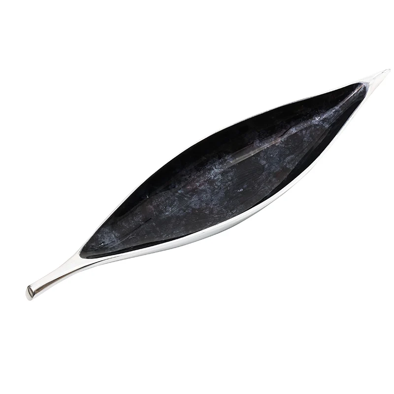 MIN4272 Batea Hoja Metal Plata y Medianoche Chico 41 cm.