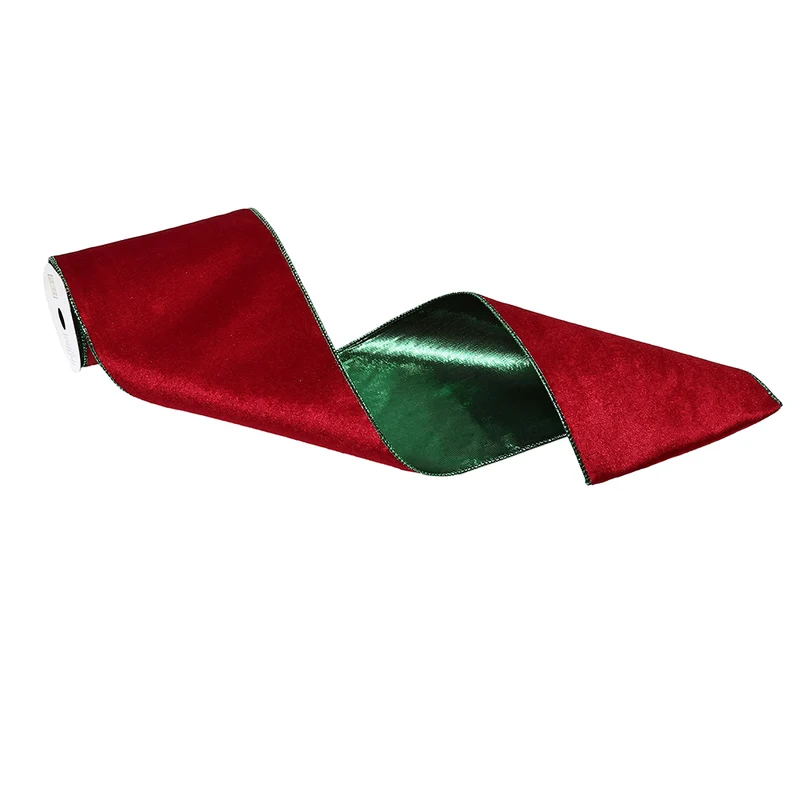 CR1049R Listón Terciopelo Rojo y Verde 15 cm. x 4.57 mts.