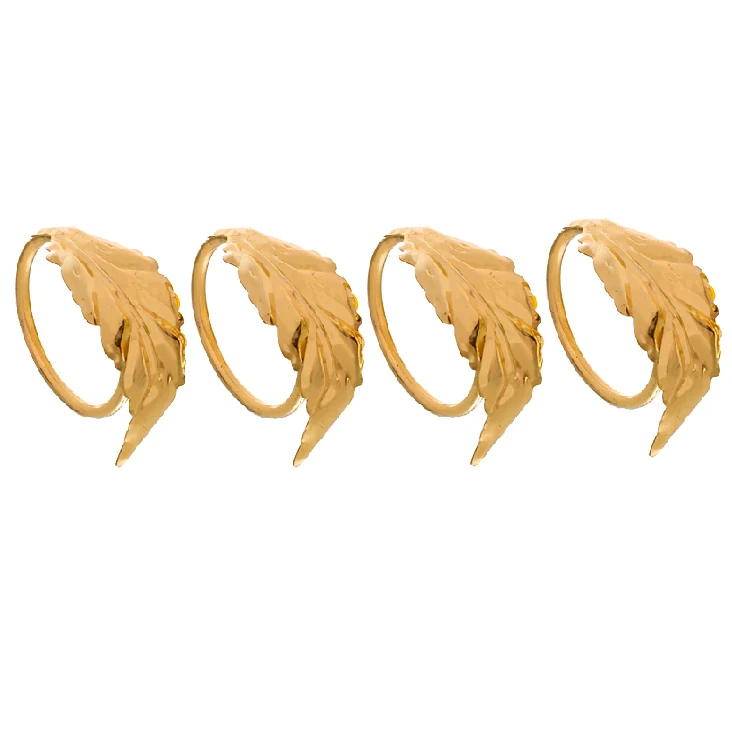 RH9683O Set 4 Servilleteros Hoja Contempor‡nea Oro 8 Cm.