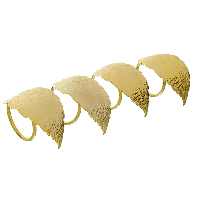 RH0425O Set 4 Servilleteros Hoja Martelinada Oro 9 Cm.