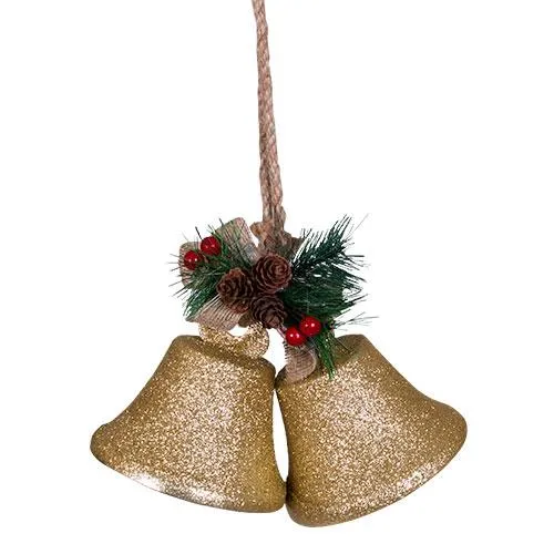 INS822O Ornamento Doble Campana Oro Glitter 25 cm.