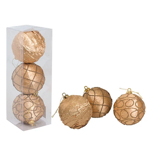 Set 3 Esferas Vestido Oro 10 cm