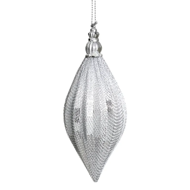 RH1067P Esfera Alargada Malla Plata 15 Cm.