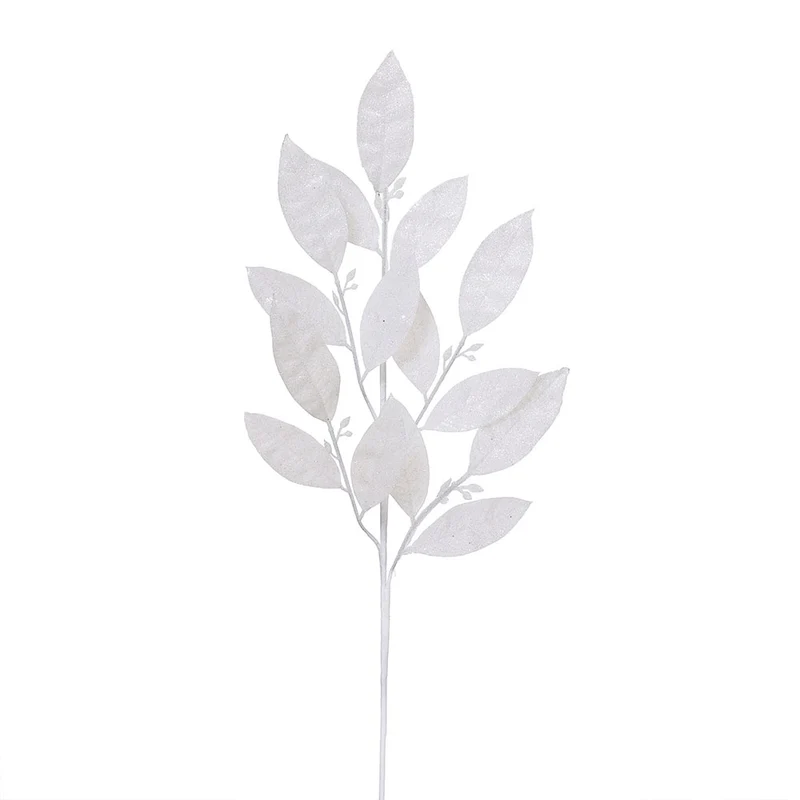 XH893BL Rama Follaje Hojas Blanco Frost 85cm.