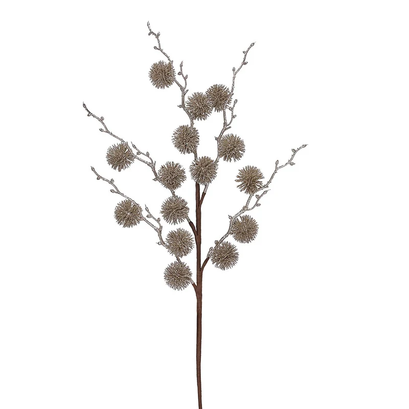 XH494CH Rama Follaje Pompón Champaña 70cm.