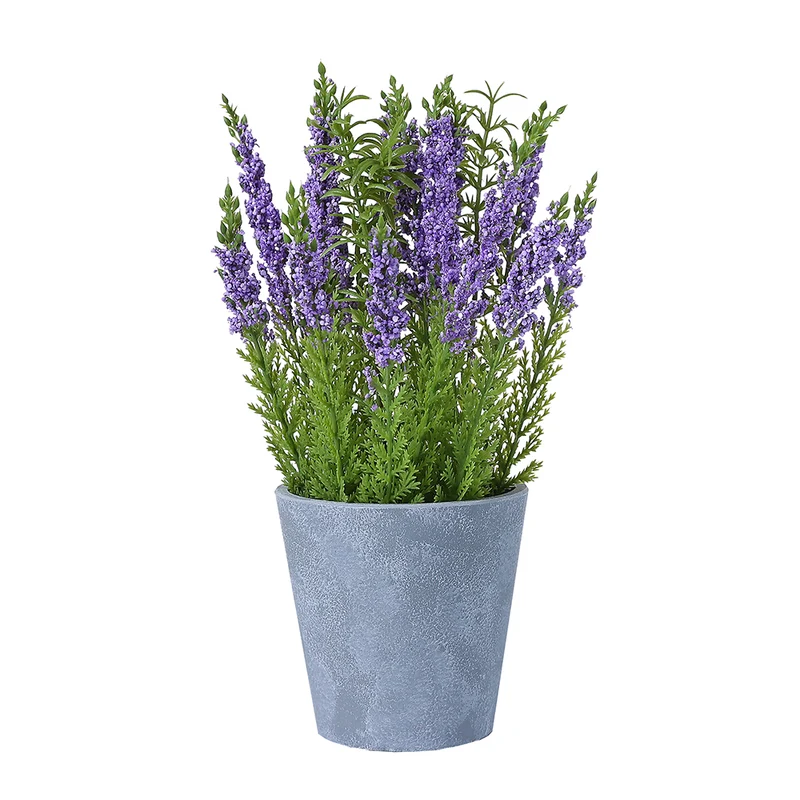 AL50339 Arreglo Follaje Lavanda con Maceta de Plástico Gris 28cm.