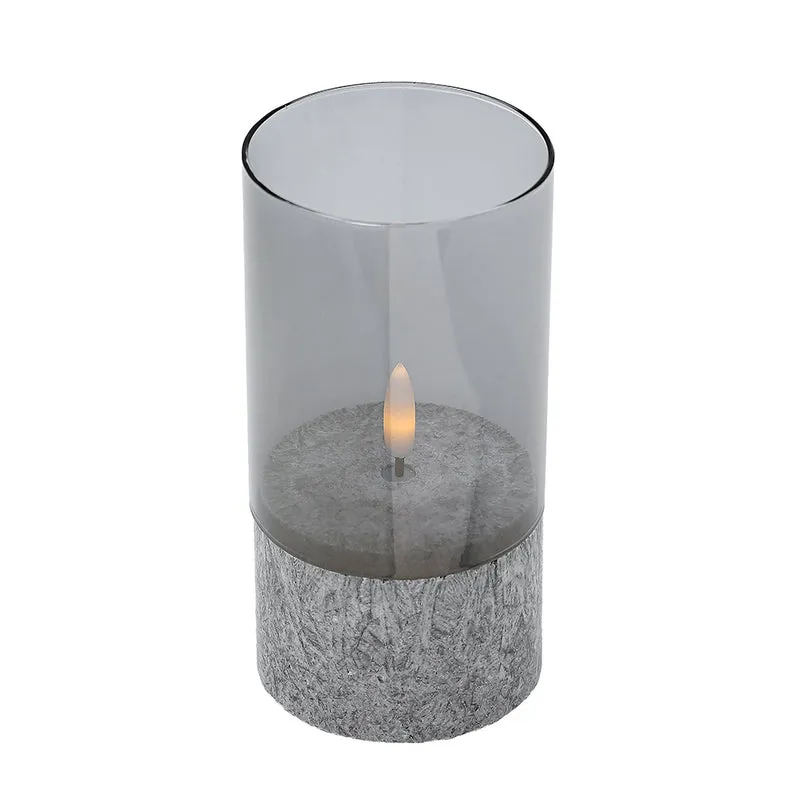 KLC081 Vela LED Cera y Huracán de Vidrio Chica Gris 7.5x15.5cm.(2 Baterías AA no incluidas)