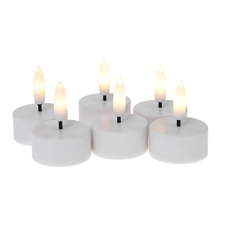 KLC050 Set 6 Velas LED Votivas de Plástico Blanco 4x5cm. (Batería CR2032 incluida)